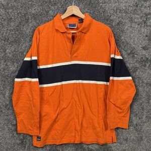 Vintage Rugby Shirt Striped Long Sleeve Orange Blue Cotton Shirt Men's Medium